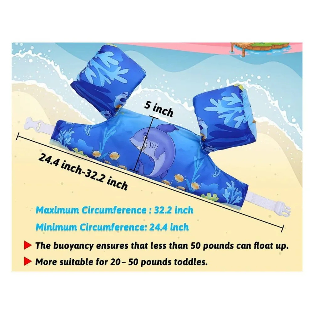 Blue Shark Kids Swim Vest Floaties - New -  Arm Bands 20-50 lbs Water Safety - Picture 3 of 6